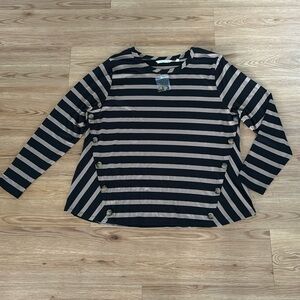 Soft Surroundings Black and Tan Striped Blouse